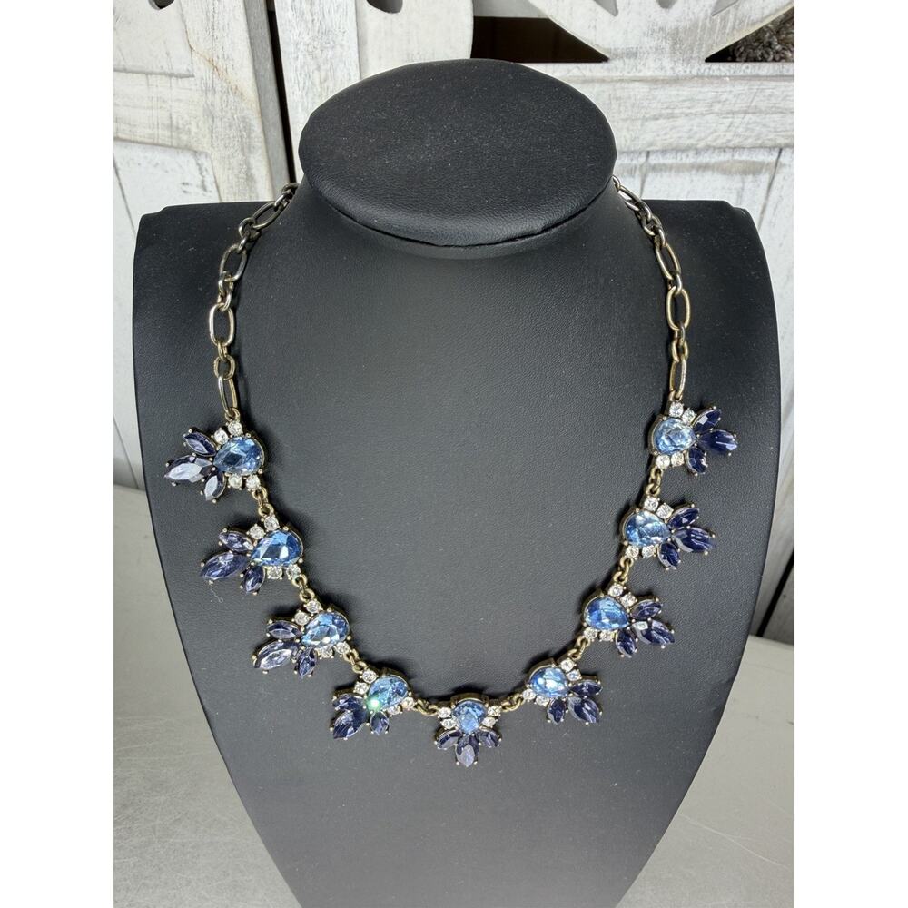 J. Crew Shades Of Blue Statement Necklace Colored Crystal Accents - Picture 2 of 4